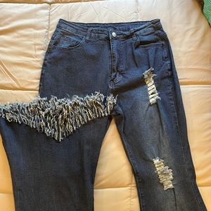 Distressed flare jeans